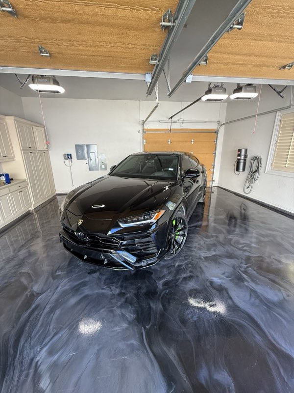 Gray and black Smoke metallic epoxy garage floor, McKinney TX