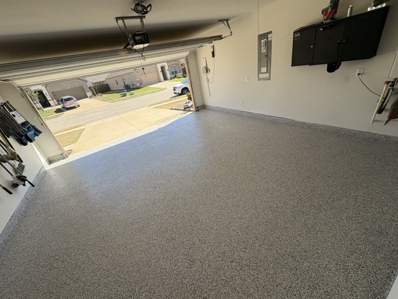 After: Coyote flake epoxy garage floor, Wylie TX