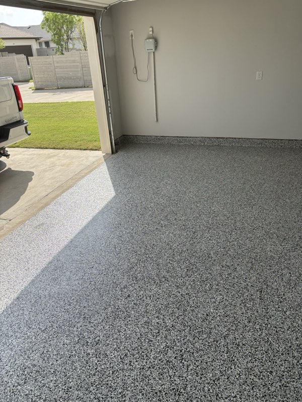 Domino black, white and gray flake epoxy garage floor, McKinney TX